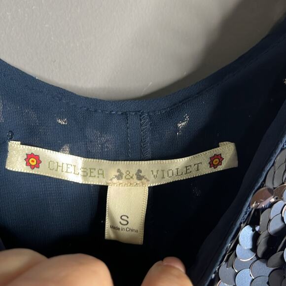 Chelsea & Violet Blue Sequin Spaghetti Strap Top Size Small - Picture 5 of 9